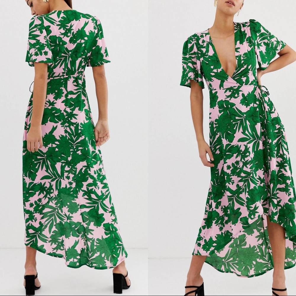 Misguided Floral Print Hi Low Maxi Wrap Dress
